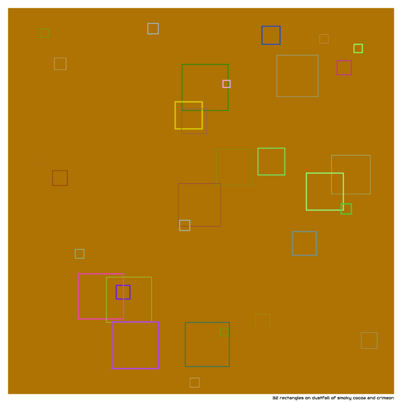 32 rectangles on dustfall of smoky cocoa and crimson