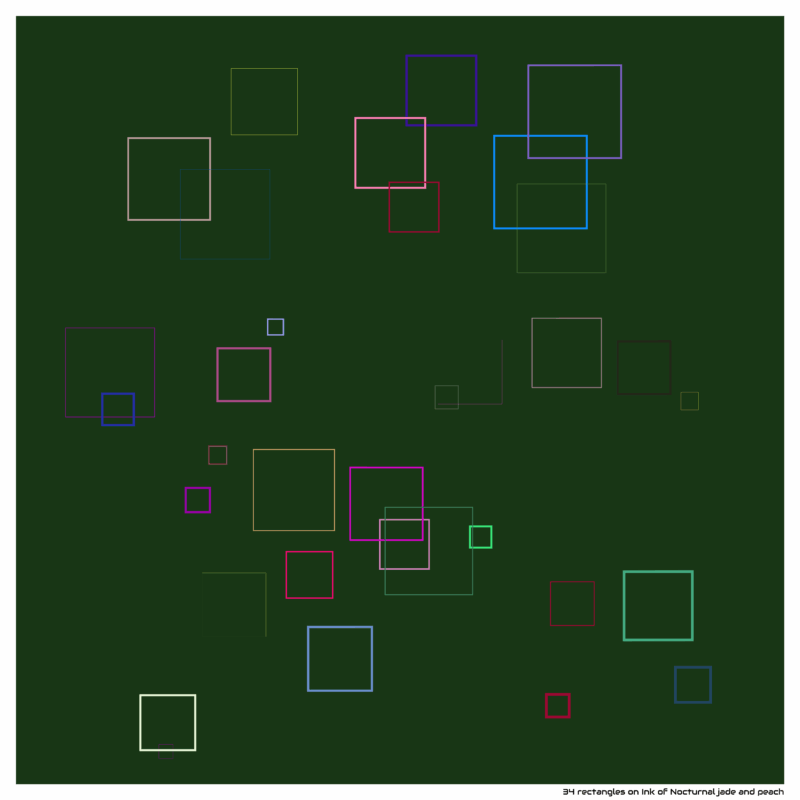 34 rectangles on Ink of Nocturnal jade and peach