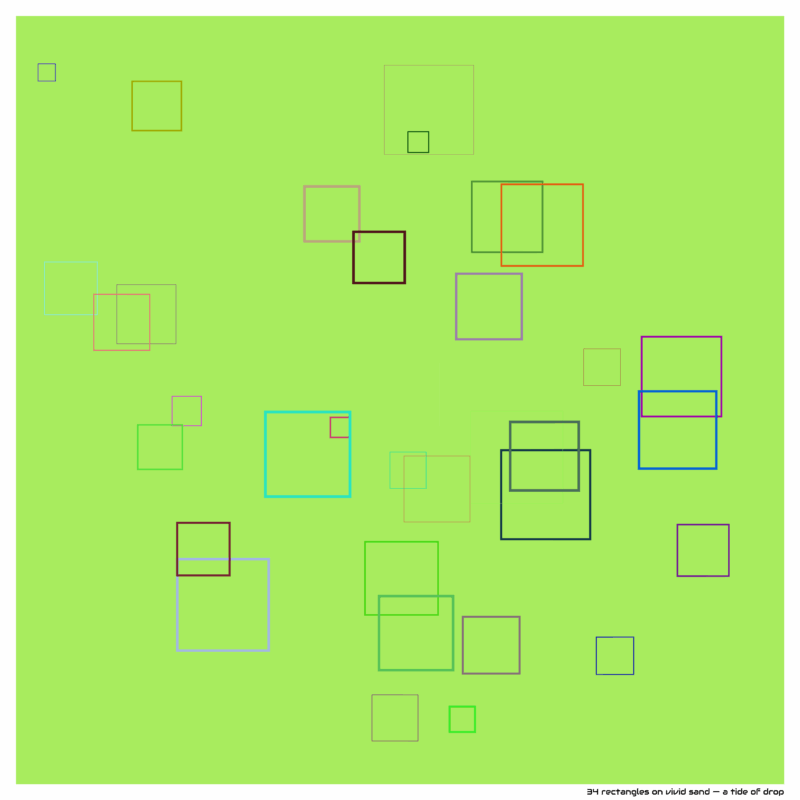 34 rectangles on vivid sand — a tide of drop