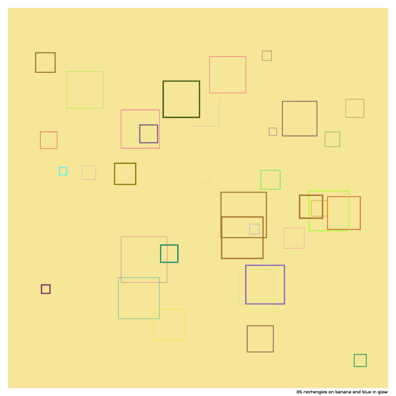 35 rectangles on banana and blue in glow