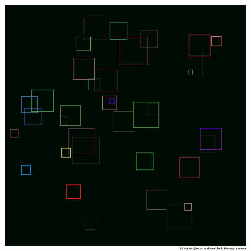 36 rectangles on a silken black through canvas