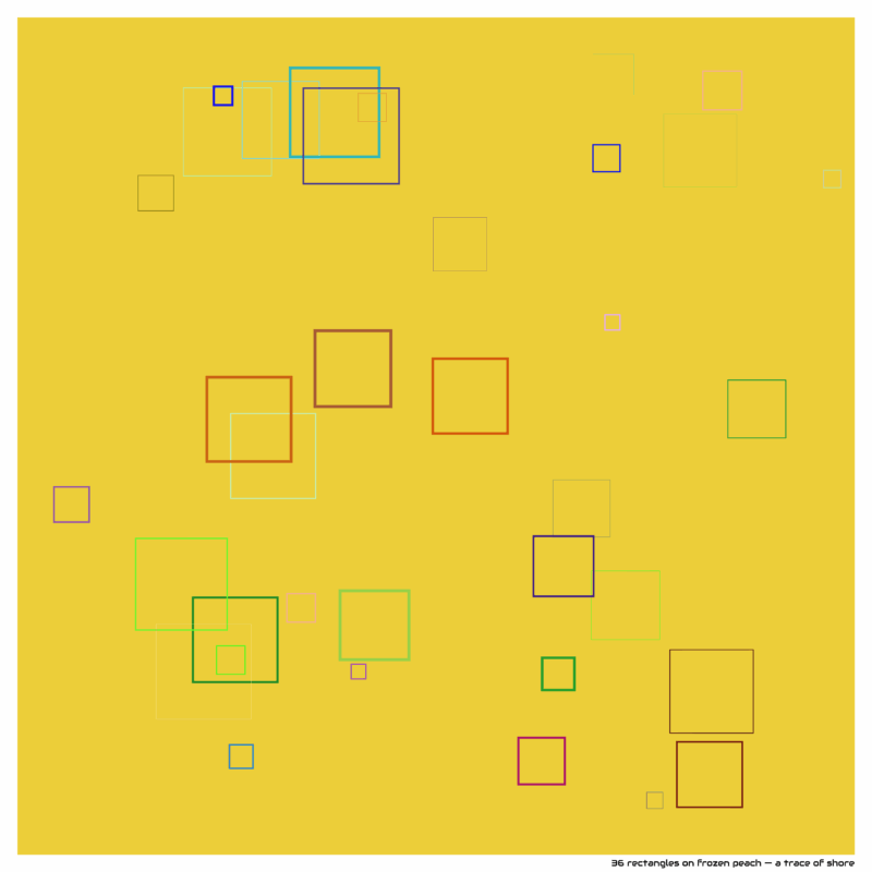 36 rectangles on frozen peach — a trace of shore