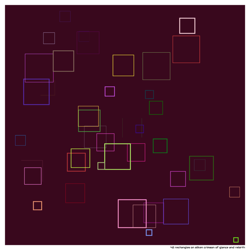 42 rectangles on silken crimson of glance and rebirth