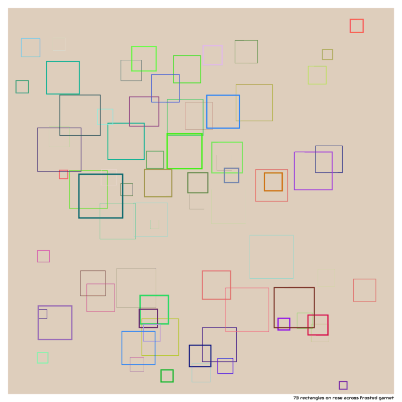 73 rectangles on rose across frosted garnet