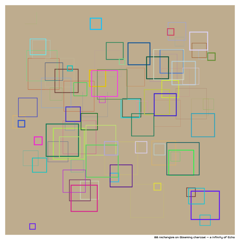 88 rectangles on Gleaming charcoal — a Infinity of Echo
