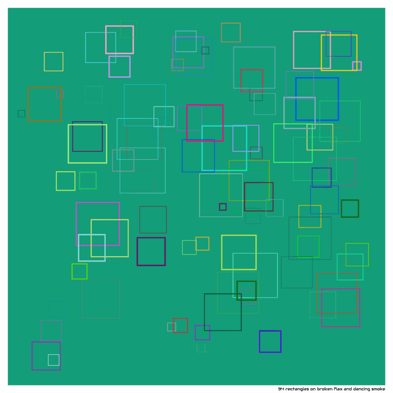94 rectangles on broken flax and dancing smoke