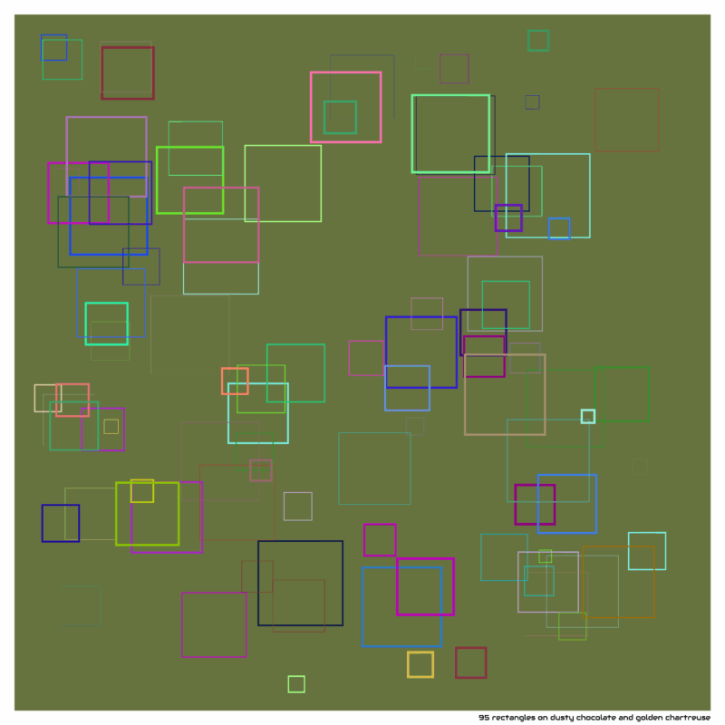95 rectangles on dusty chocolate and golden chartreuse