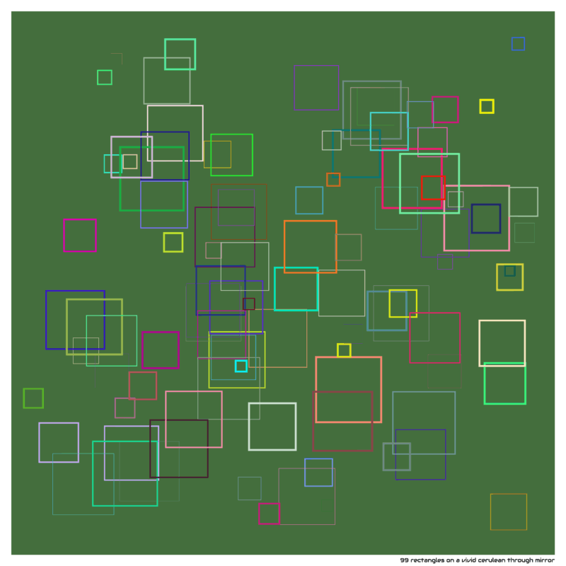 99 rectangles on a vivid cerulean through mirror