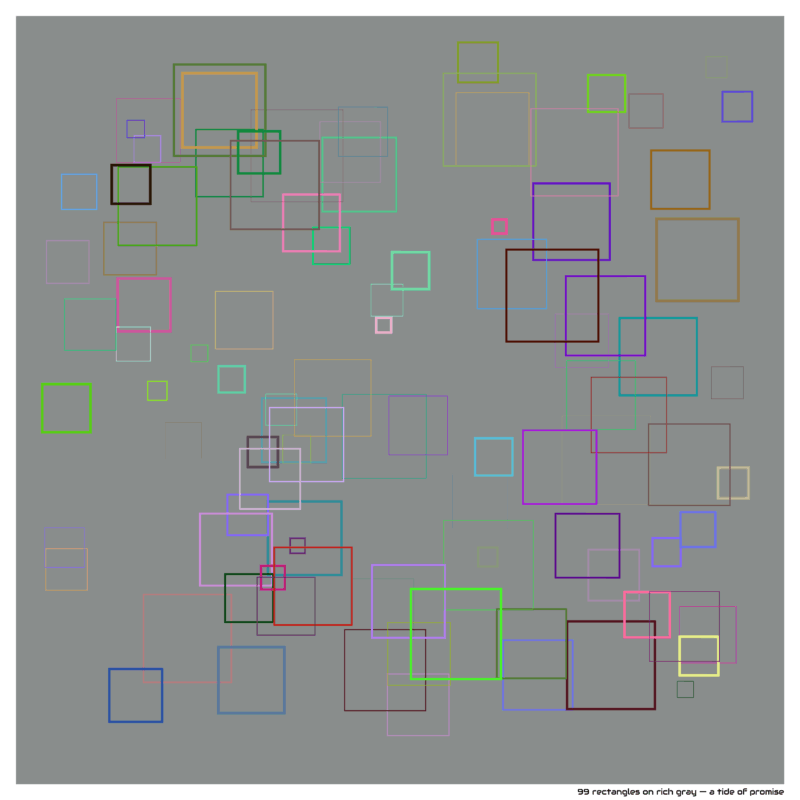 99 rectangles on rich gray — a tide of promise
