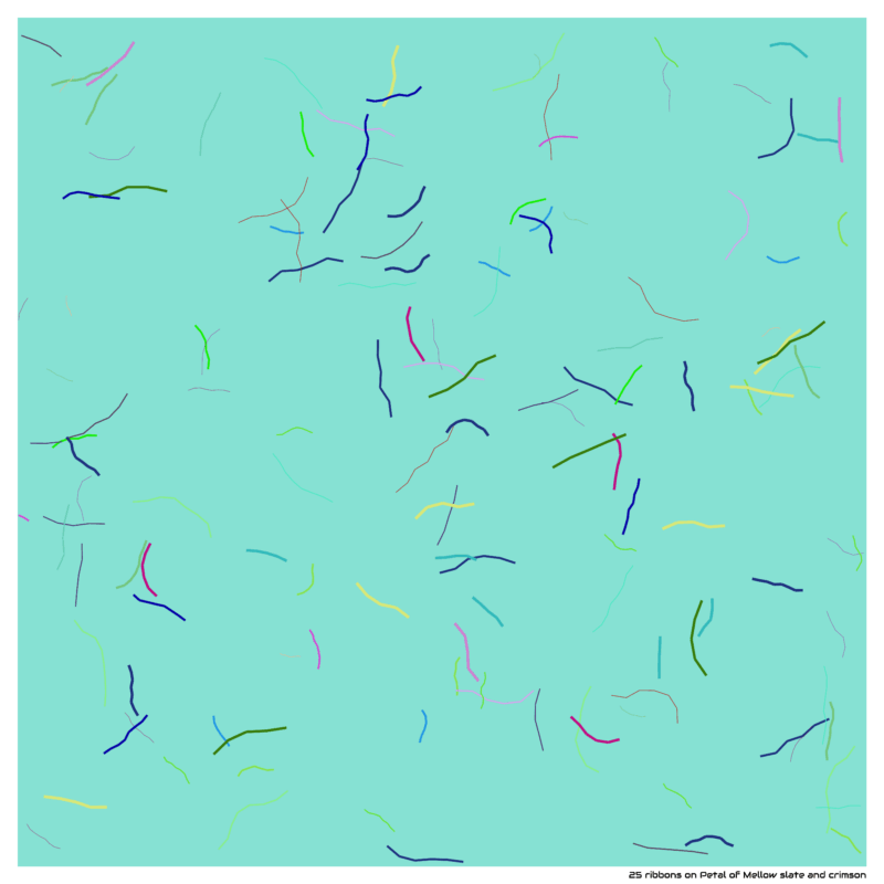 25 ribbons on Petal of Mellow slate and crimson