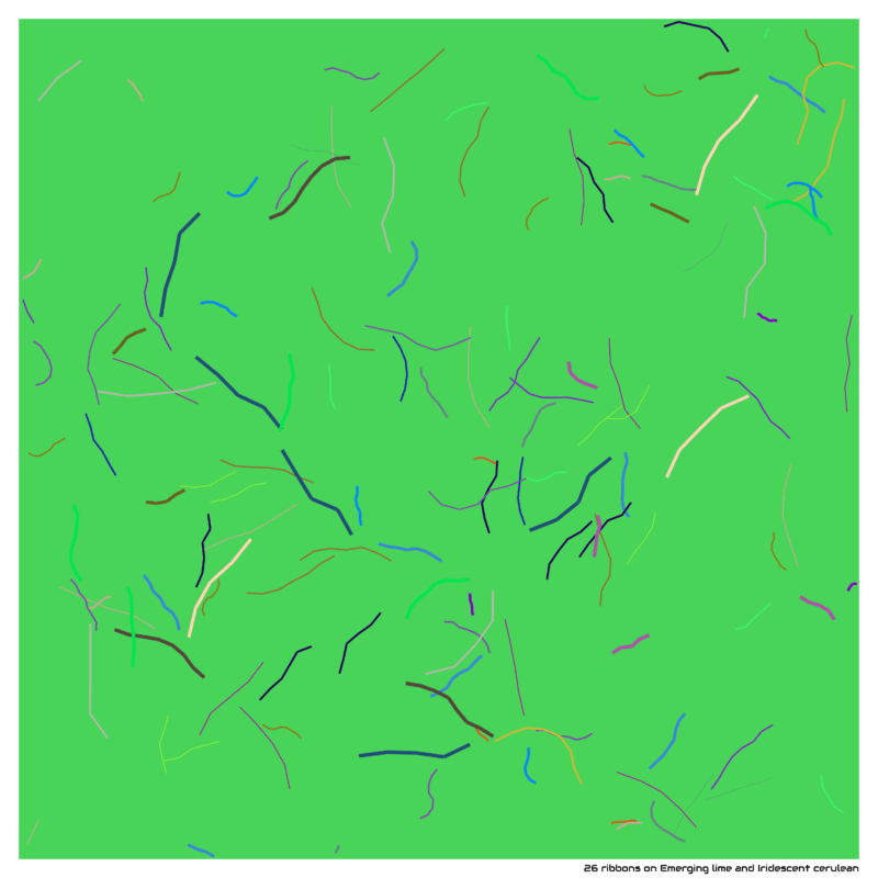 26 ribbons on Emerging lime and Iridescent cerulean