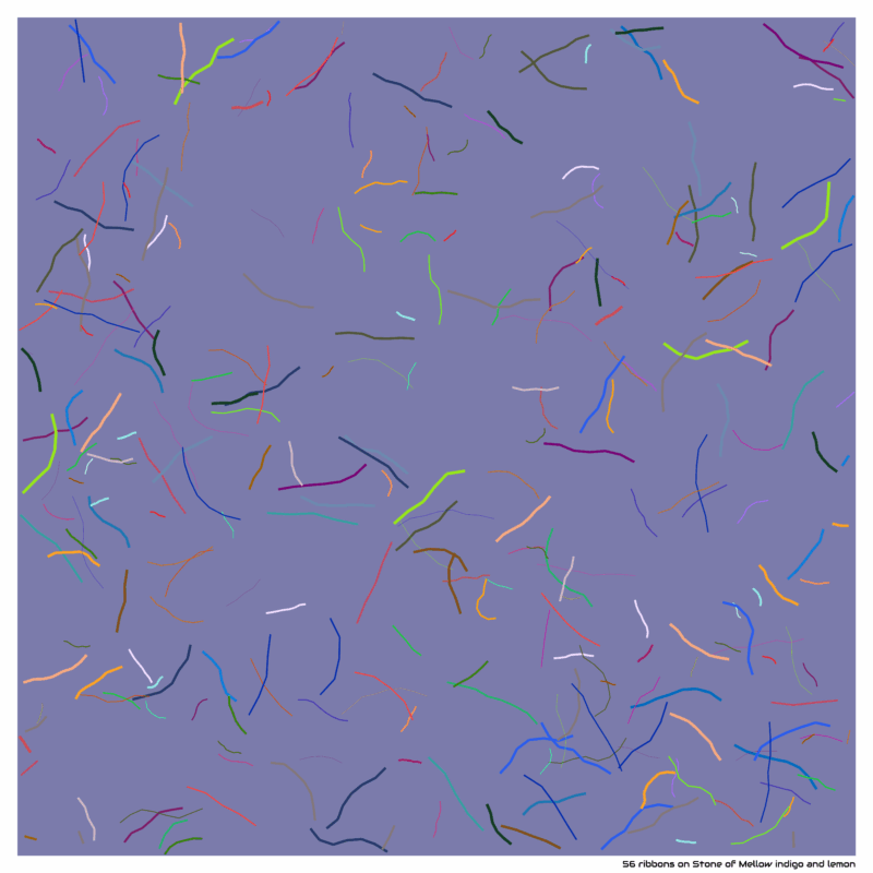 56 ribbons on Stone of Mellow indigo and lemon