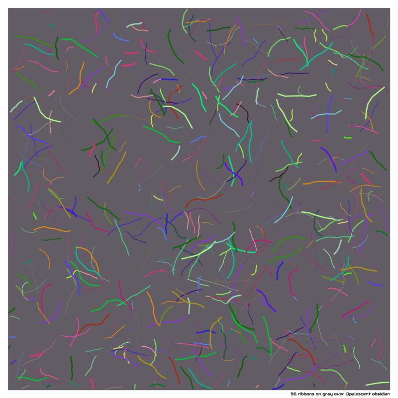 96 ribbons on gray over Opalescent obsidian