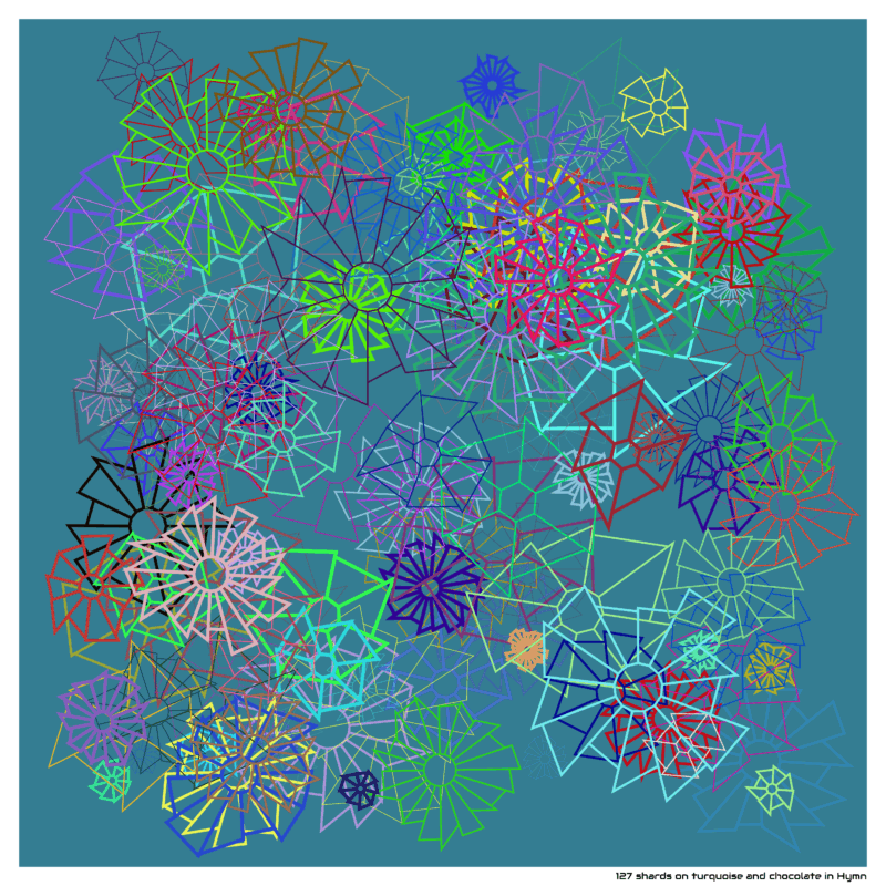 127 shards on turquoise and chocolate in Hymn