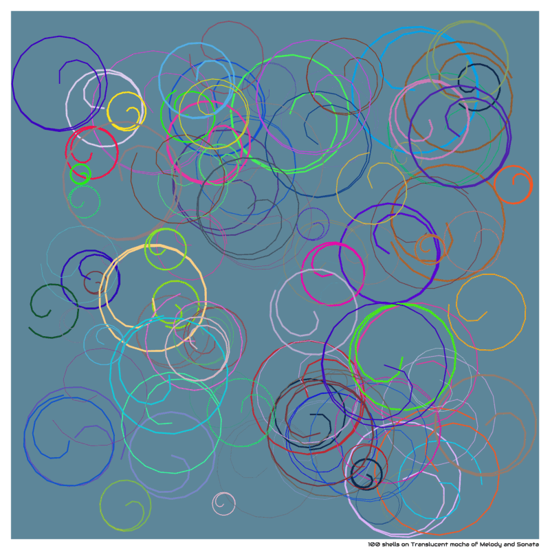 100 shells on Translucent mocha of Melody and Sonata