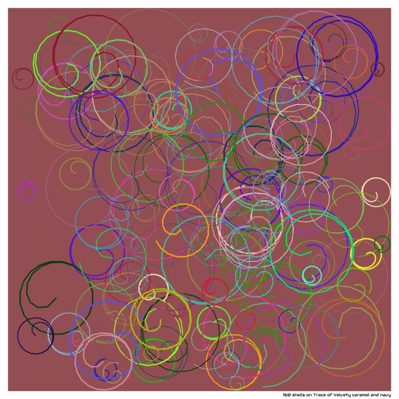 160 shells on Trace of Velvety caramel and navy