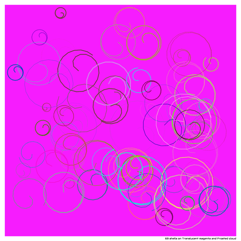 69 shells on Translucent magenta and Frosted cloud