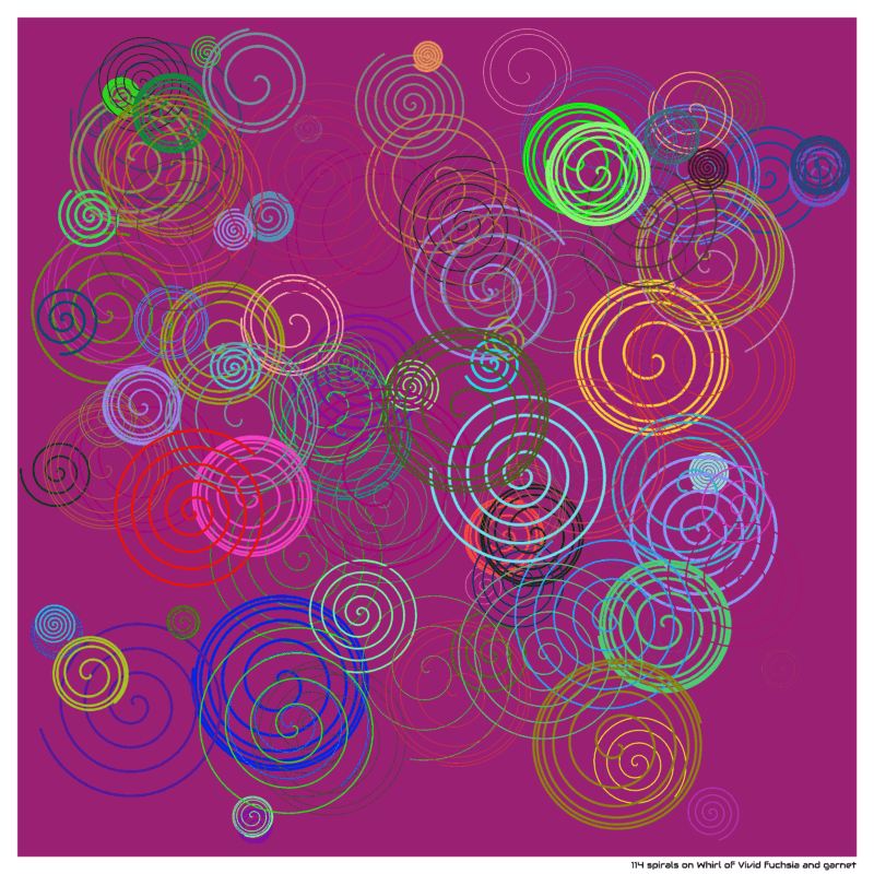 114 spirals on Whirl of Vivid fuchsia and garnet