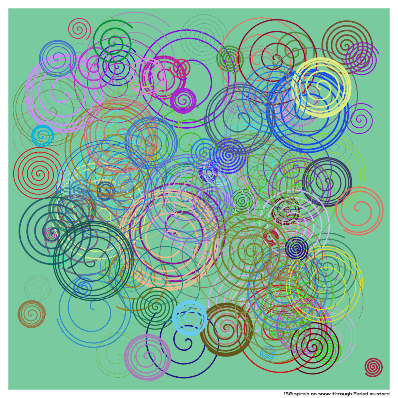 150 spirals on snow through Faded mustard