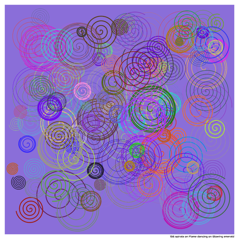 156 spirals on Flame dancing on Glowing emerald