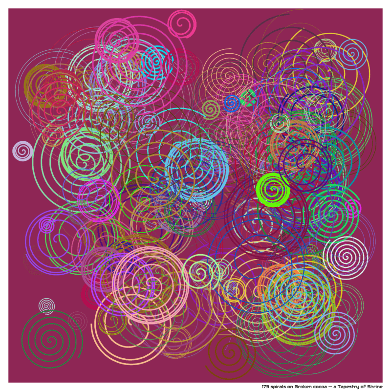 173 spirals on Broken cocoa — a Tapestry of Shrine