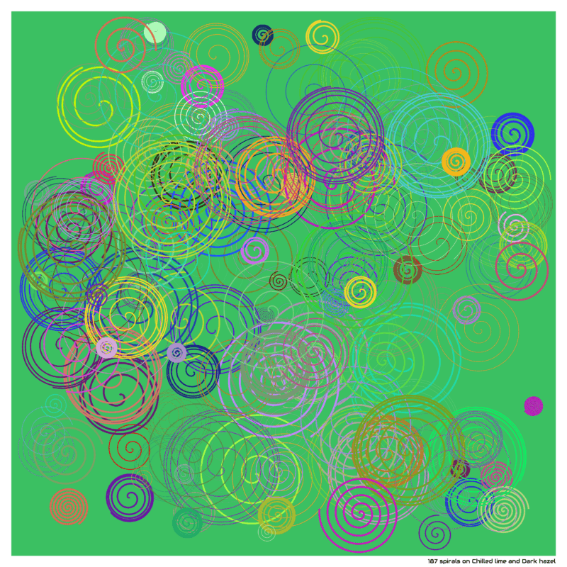 187 spirals on Chilled lime and Dark hazel