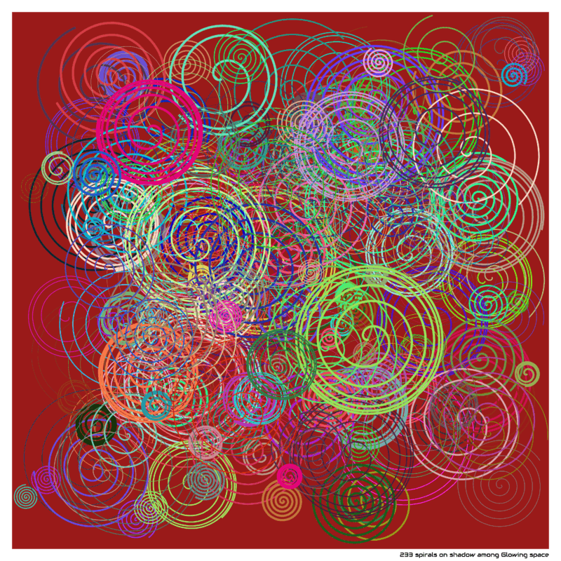 233 spirals on shadow among Glowing space