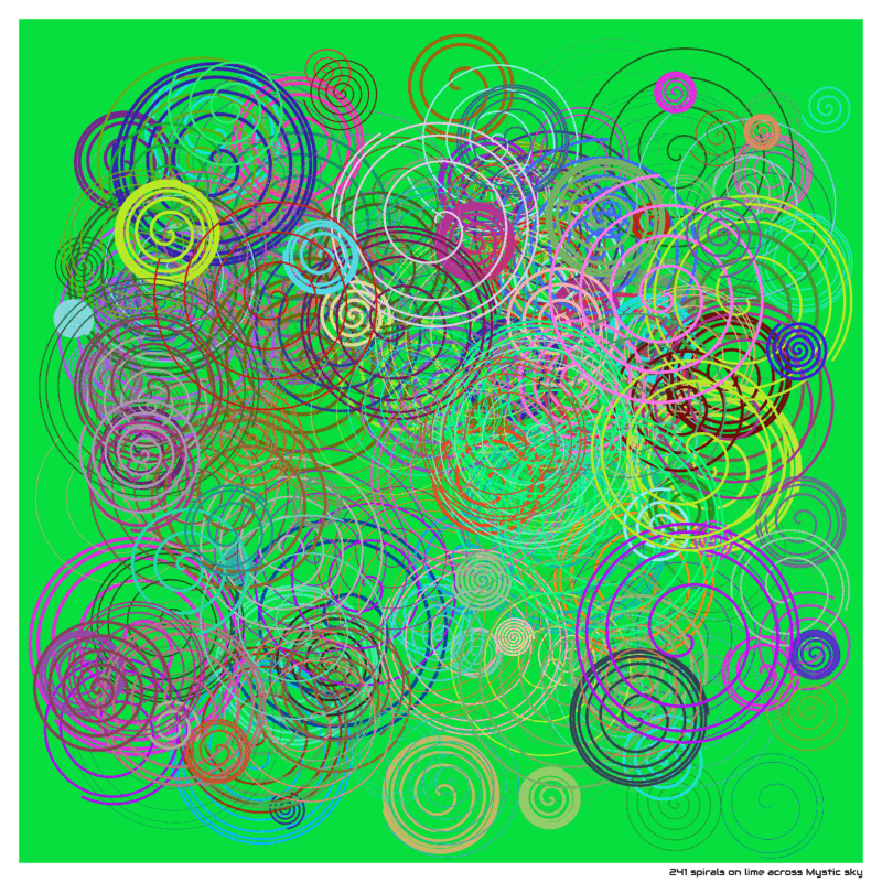241 spirals on lime across Mystic sky