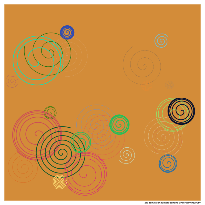 25 spirals on Silken banana and Fleeting rust