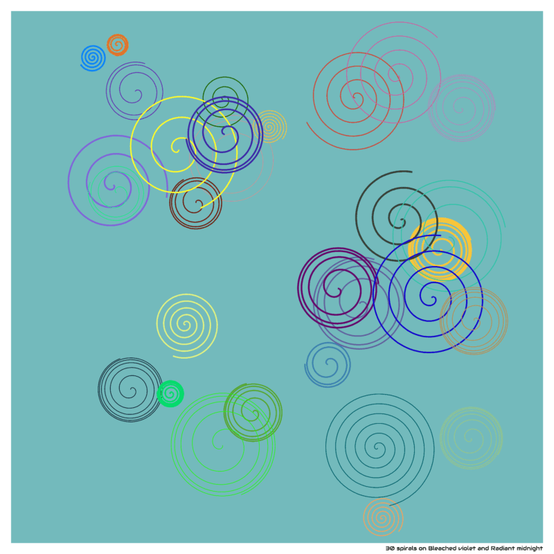 30 spirals on Bleached violet and Radiant midnight