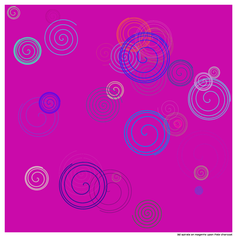 32 spirals on magenta upon Pale charcoal