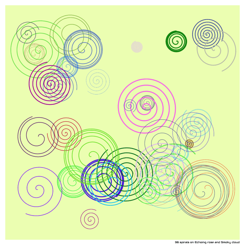 38 spirals on Echoing rose and Smoky cloud