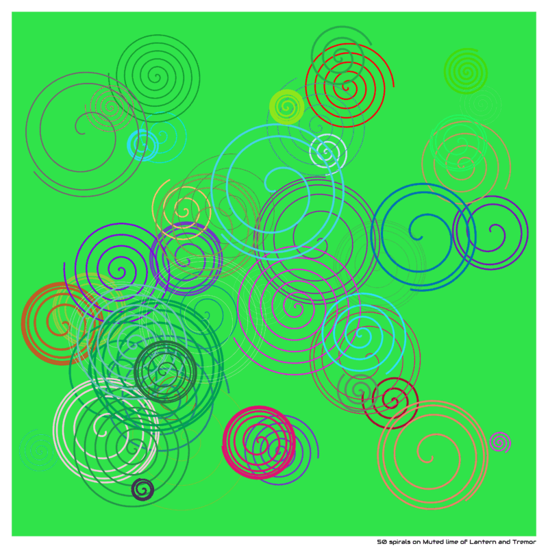 50 spirals on Muted lime of Lantern and Tremor