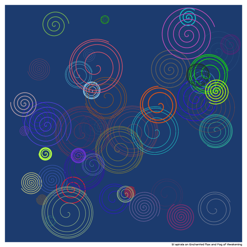 51 spirals on Enchanted flax and Fog of Awakening