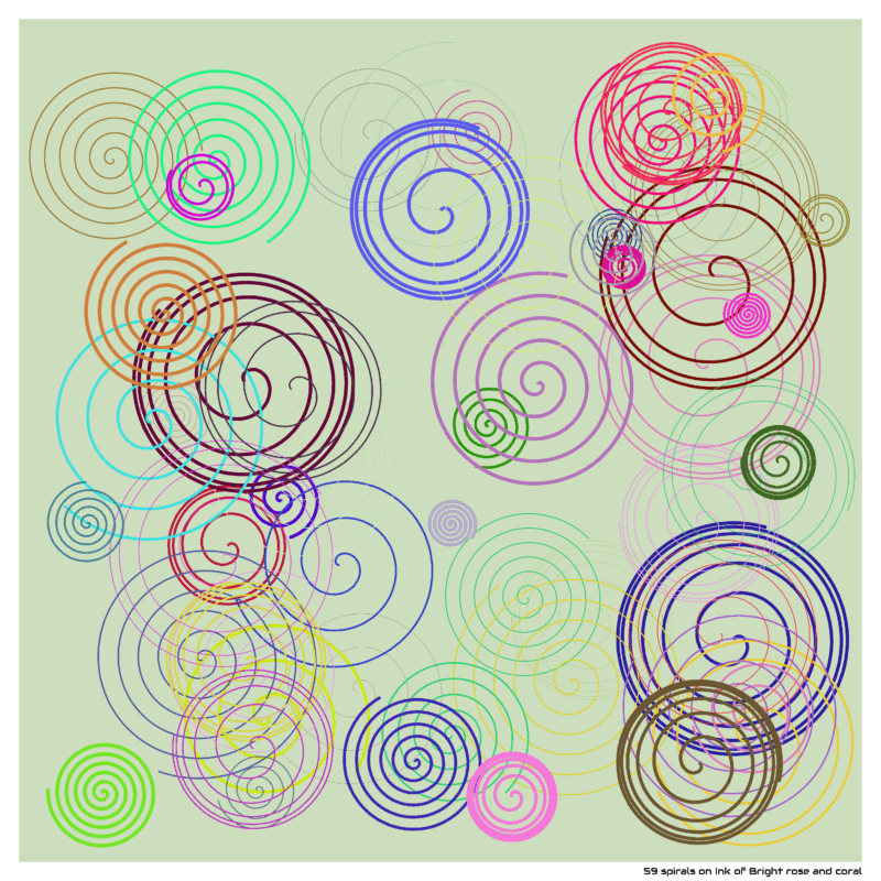 59 spirals on Ink of Bright rose and coral