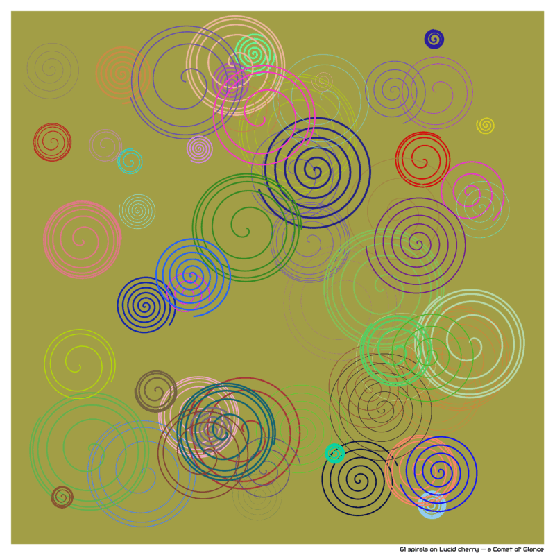 61 spirals on Lucid cherry — a Comet of Glance