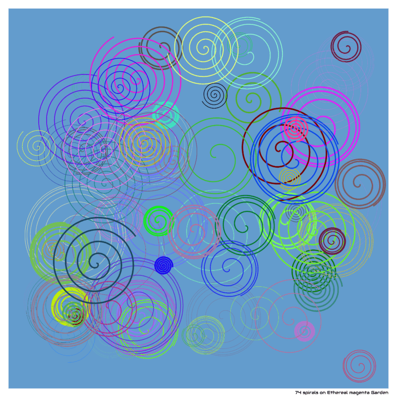 74 spirals on Ethereal magenta Garden