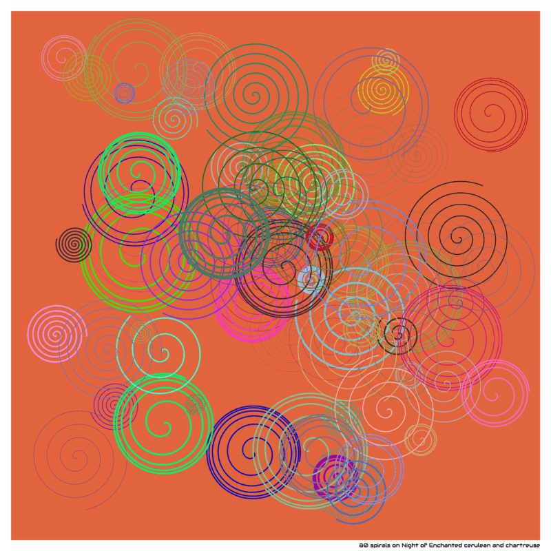 80 spirals on Night of Enchanted cerulean and chartreuse