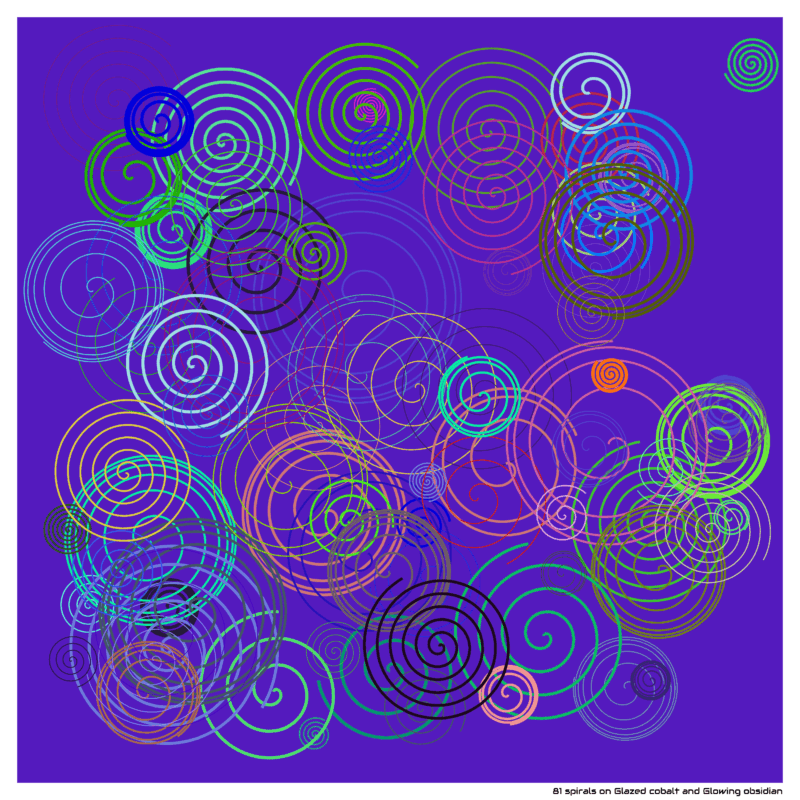 81 spirals on Glazed cobalt and Glowing obsidian