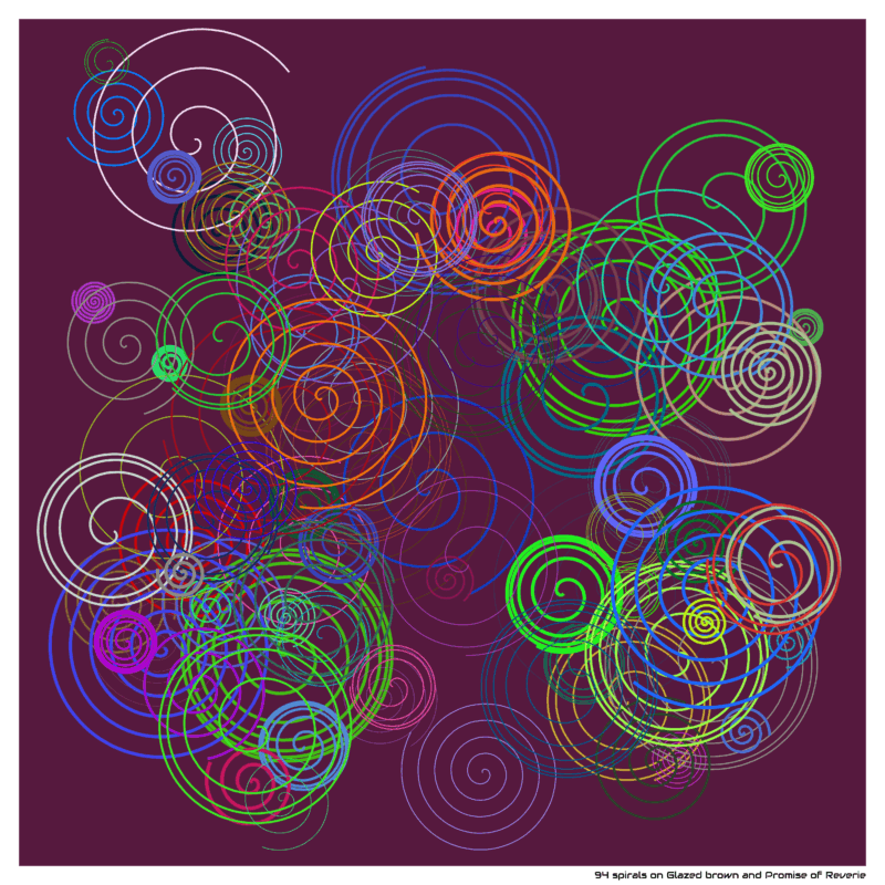 94 spirals on Glazed brown and Promise of Reverie