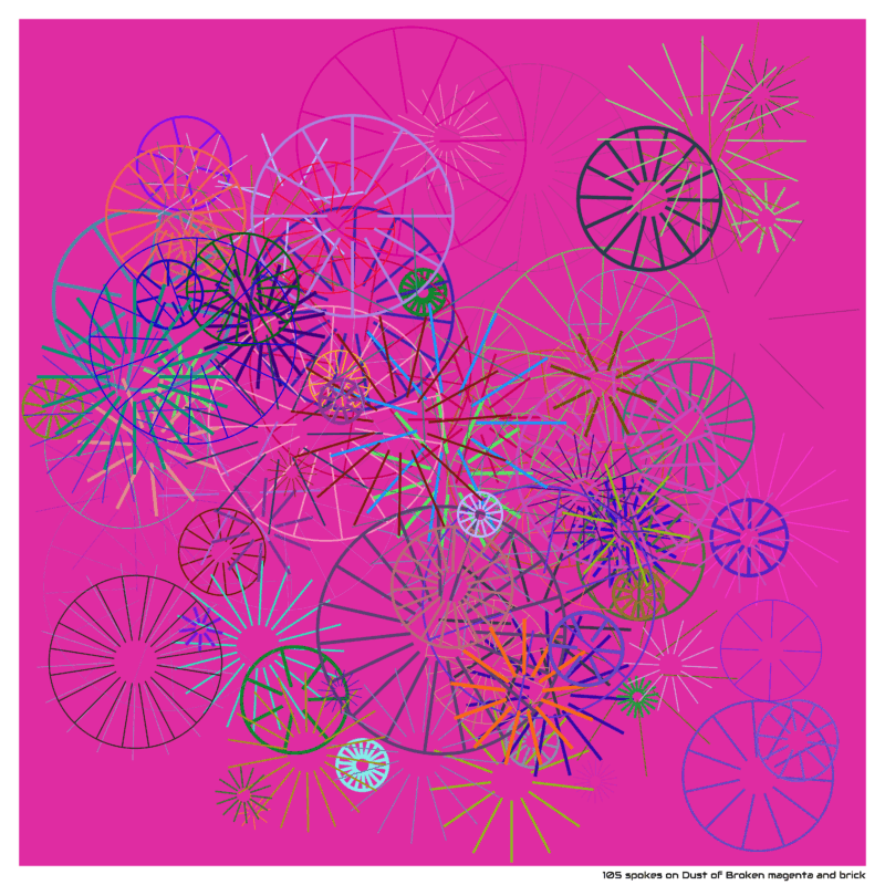 105 spokes on Dust of Broken magenta and brick