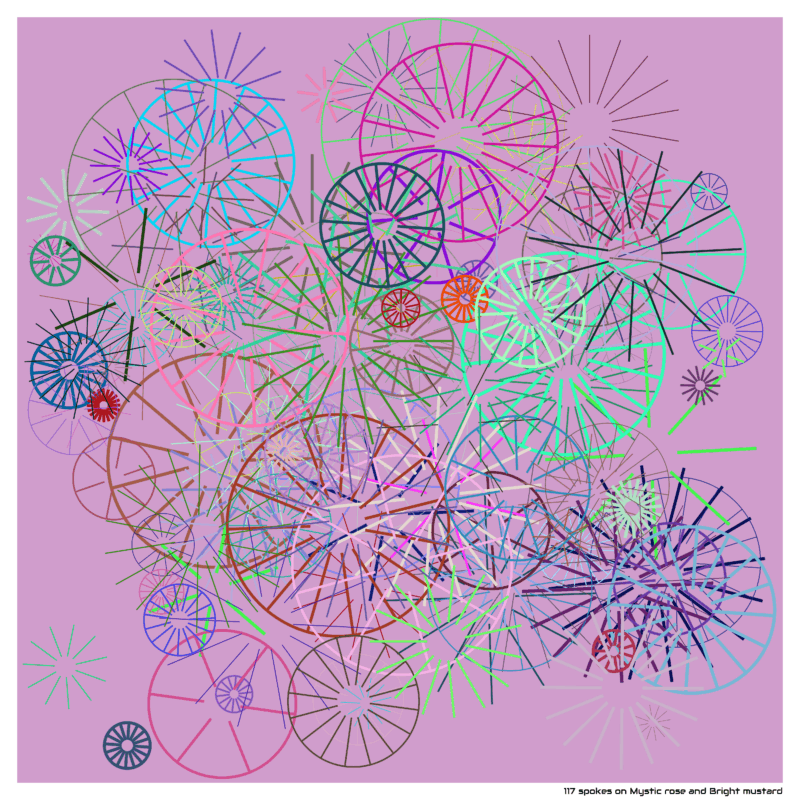 117 spokes on Mystic rose and Bright mustard