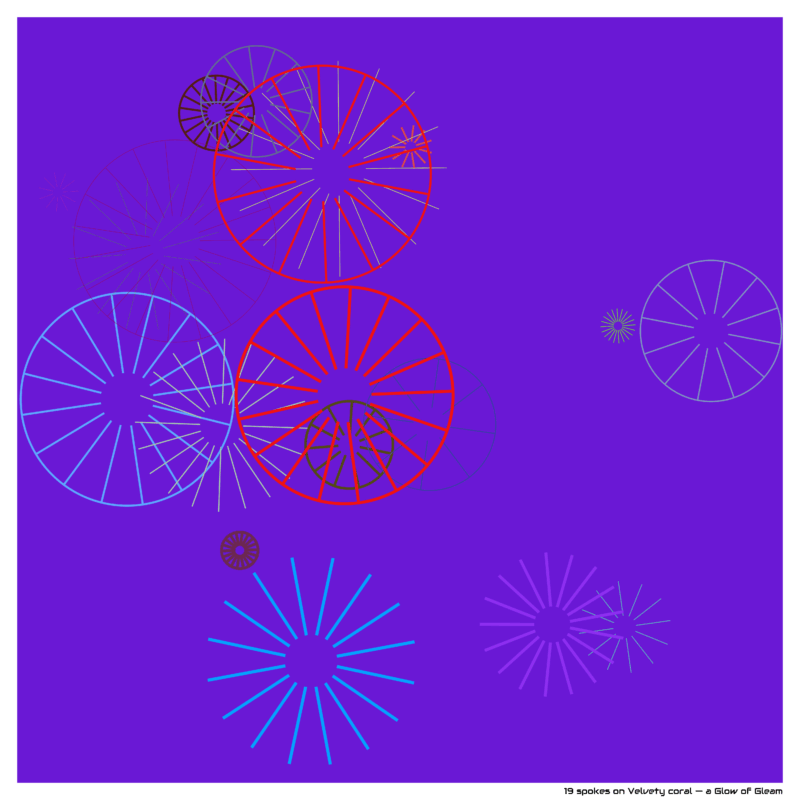 19 spokes on Velvety coral — a Glow of Gleam