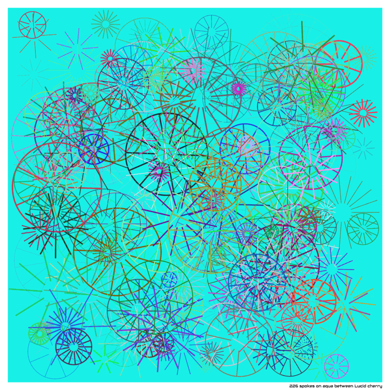 226 spokes on aqua between Lucid cherry