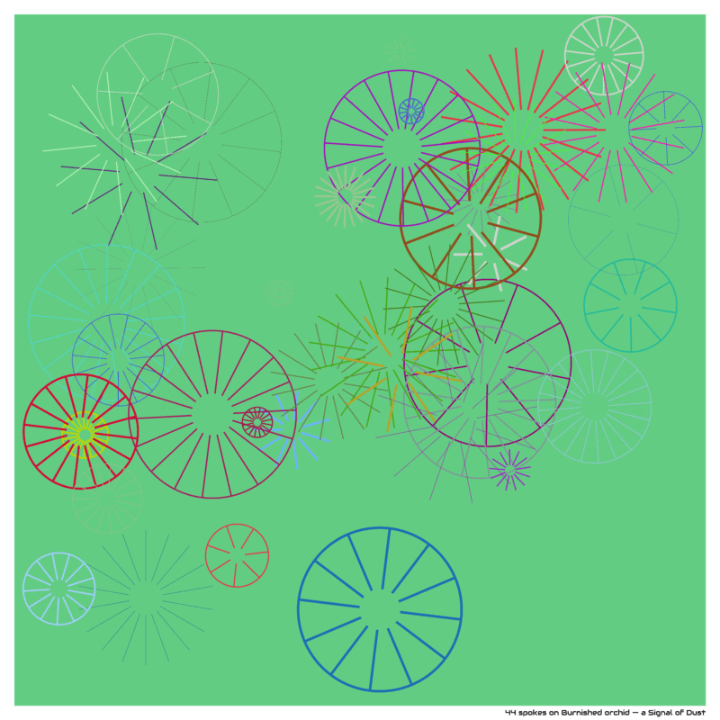 44 spokes on Burnished orchid — a Signal of Dust
