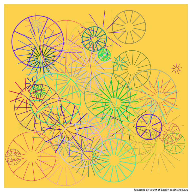 61 spokes on Velvet of Golden peach and navy
