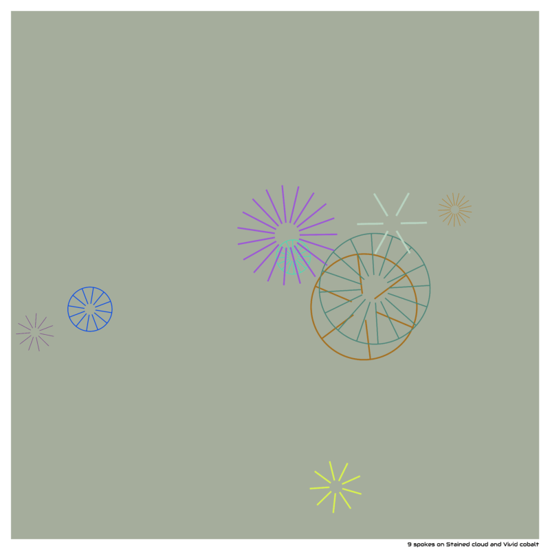 9 spokes on Stained cloud and Vivid cobalt