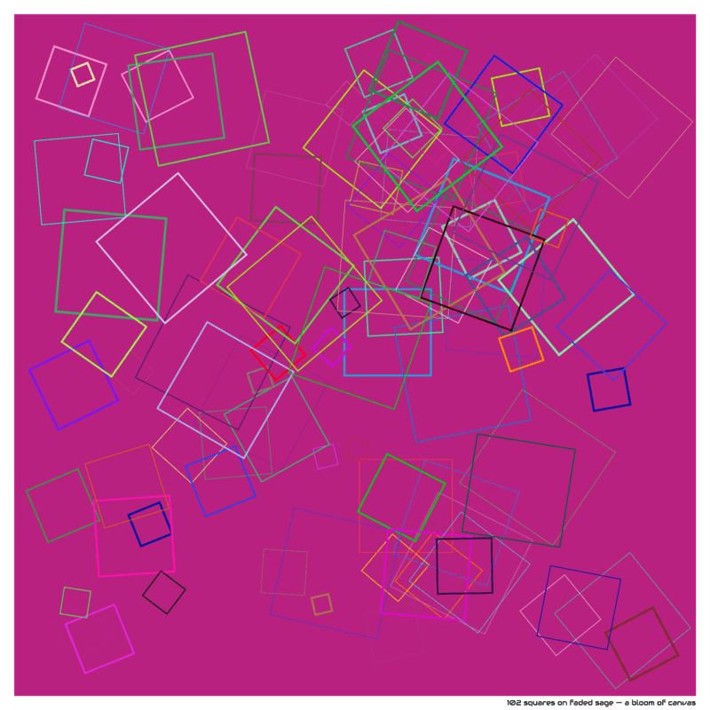 102 squares on faded sage — a bloom of canvas