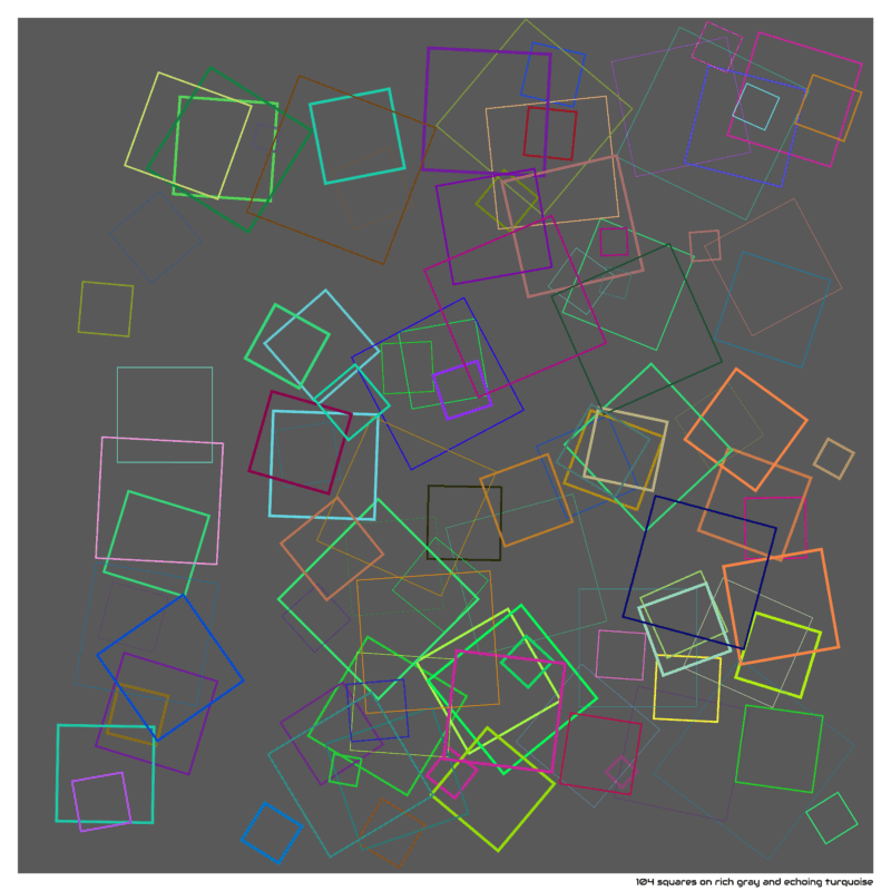 104 squares on rich gray and echoing turquoise