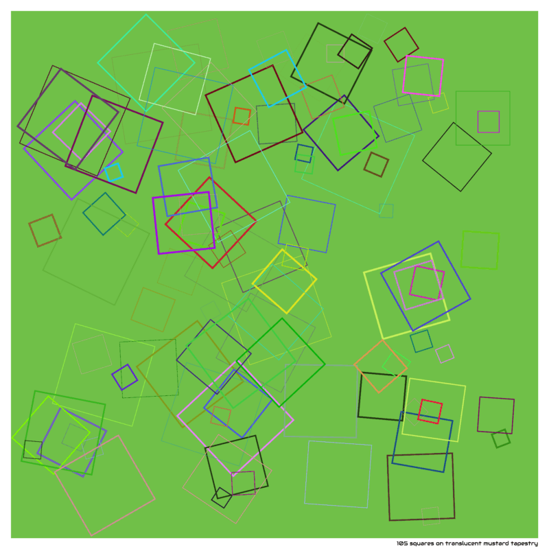 105 squares on translucent mustard tapestry
